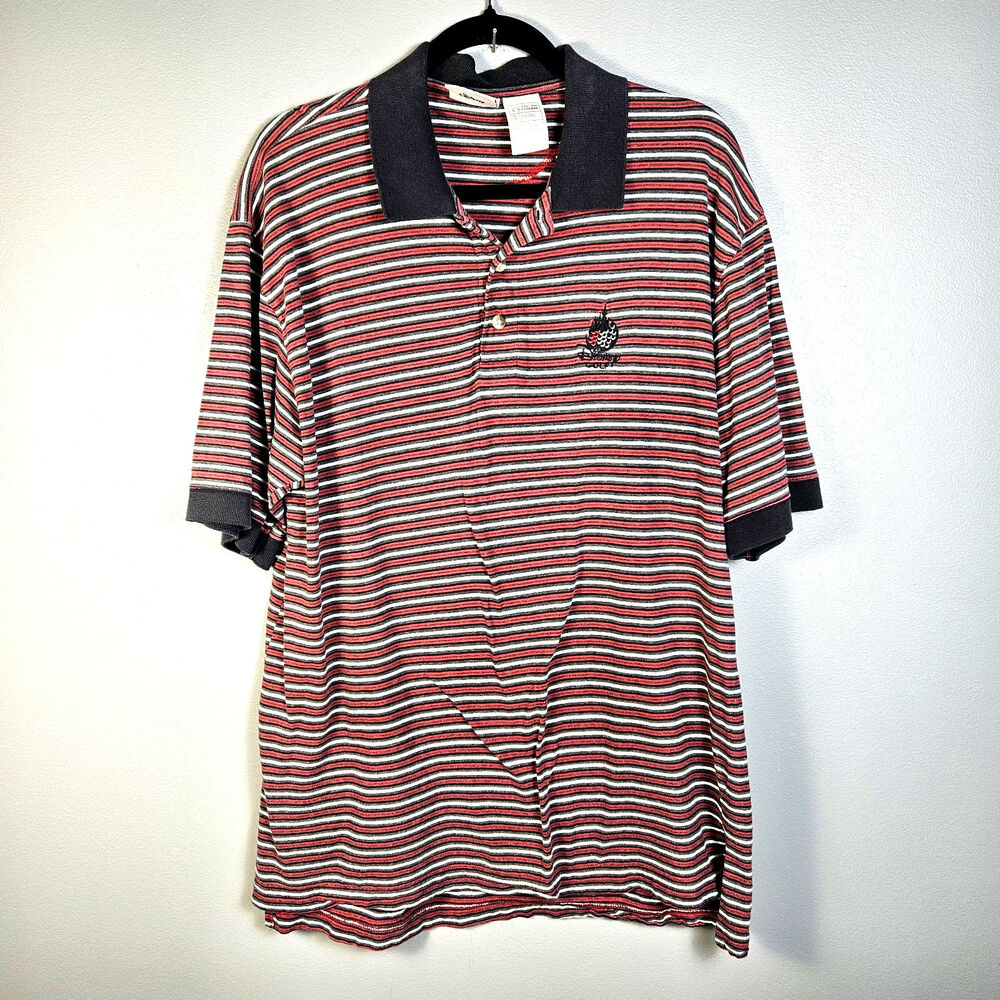 Walt Disney World Mens L Golf Polo Striped Cotton‎ Disney Multicolor Vintage